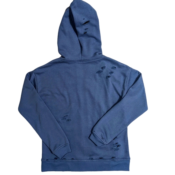Distressed/Ripped Blue Zip Up Hoodie - Picture 2 of 10